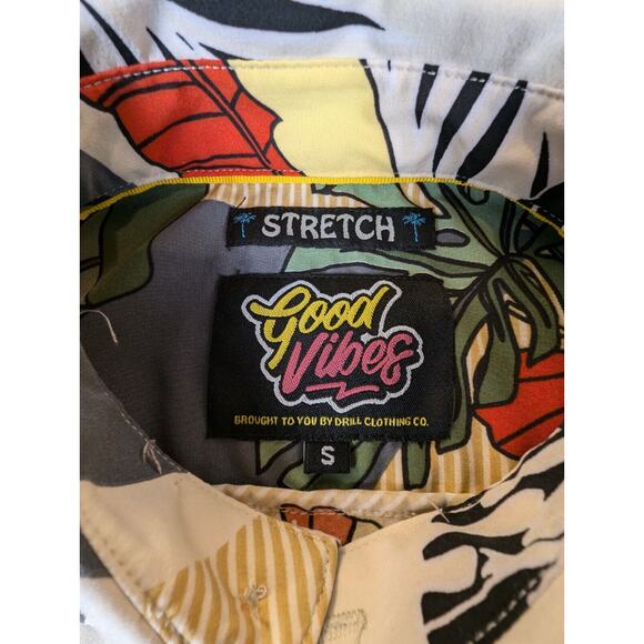 Good Vibes Shirt Small Men's Vintage Stretch Button Down All Over Print Tropical - Picture 3 of 7